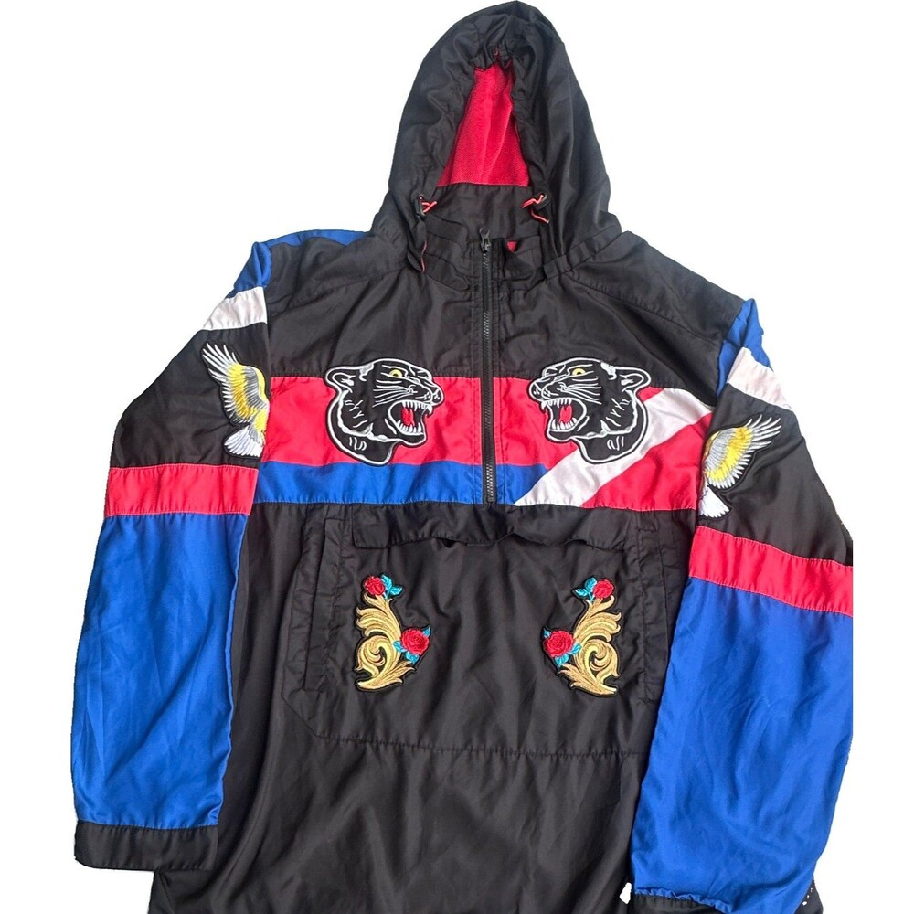Reason Men’s 2XL Colorblock Hooded Windbreaker Jacket Embroidered Panthers Mesh